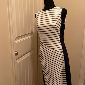 Navy blue and white stripe dress